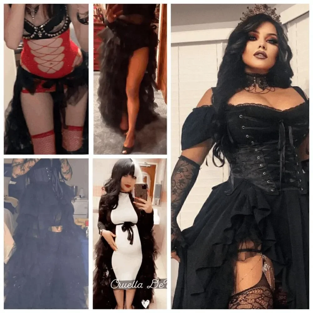 🖤 NEW Goth Tier Layered Tulle Mesh Petticoat Train Wrap Hi-Lo Black Open Skirt